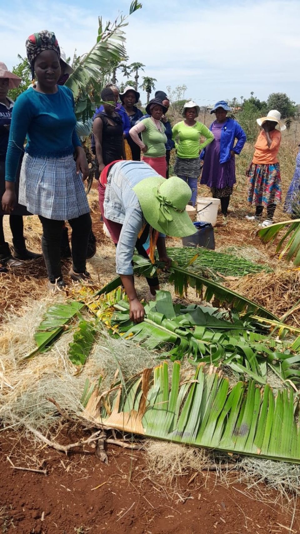 Participants learning practical mulching with locally available plant material during the Foundation for Human Rights programme